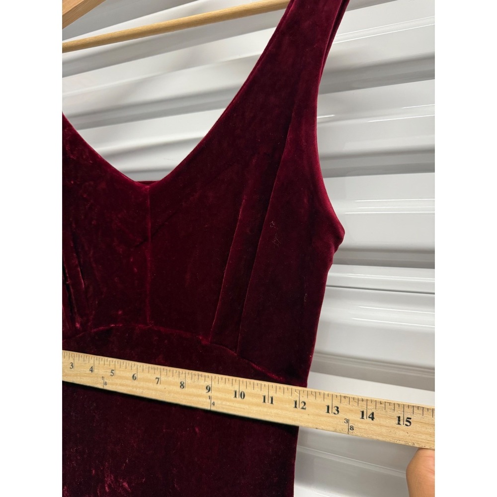 Betsey Johnson Vintage 90's Burgundy Crushed Velvet Skater Dress size L - Picture 5 of 6